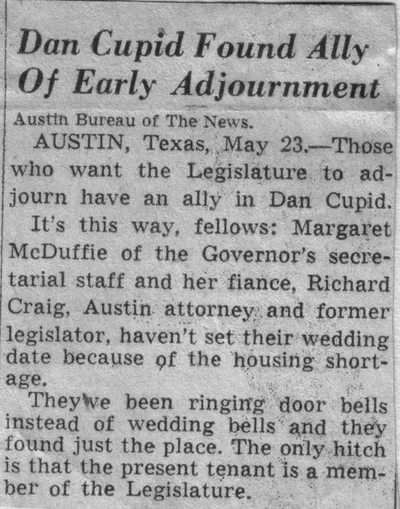 Dan Cupid Found Ally — newspaper clipping, 1947