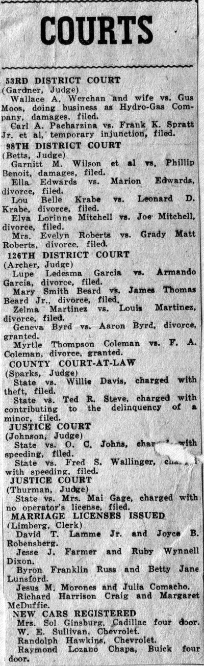 Craig marriage license announcement, June 1947