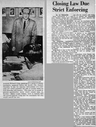 Richard Craig, Closing Law case, newspaper clipping, c. 1965