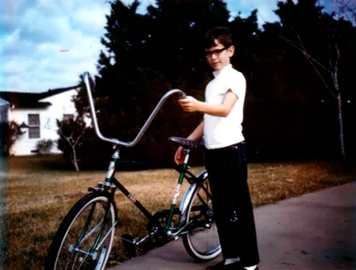 Bill Ledbetter Jr. with banana bike, Christmas 1968