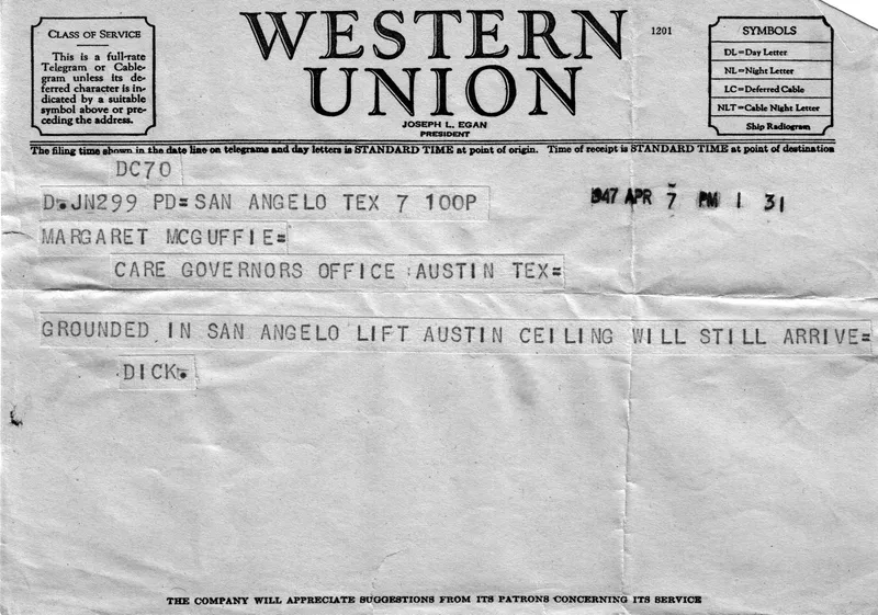 Telegram to Margaret Craig, April 7, 1947